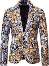 Men's Dress Floral Suit Blazer Luxury Dress Notched Lapel Jacket Stylish Tux Two Button Elegant Prom Coat (Color: 01, size: S)