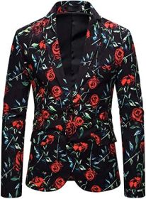 Men's Dress Floral Suit Blazer Luxury Dress Notched Lapel Jacket Stylish Tux Two Button Elegant Prom Coat (Color: 04, size: XL)