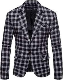 Men's Plaid Suit Jacket Casual One Button Regular Fit Blazer Classic Plaid Sport Coat Stylish Dress Coat (Color: black3, size: L)