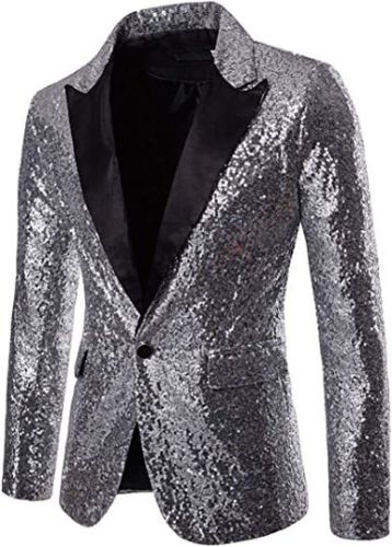 Mens Sequin Suits Jackets Blazer Slim Fit Notched Lapel One Button Party Show Tux Dress Coats