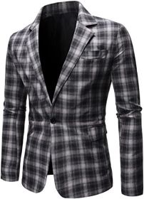 Men's Plaid Suit Jacket Casual One Button Regular Fit Blazer Classic Plaid Sport Coat Stylish Dress Coat (Color: black1, size: XL)
