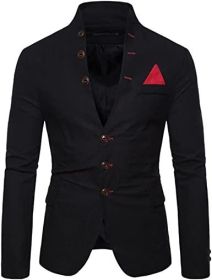 Men's Suit Jacket Casual Slim Fit Coat Lightweight Business Daily Blazers Formal Solid Color Dress Coats (Color: Black, size: S)