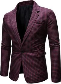 Men's Plaid Suit Jacket Casual One Button Regular Fit Blazer Classic Plaid Sport Coat Stylish Dress Coat (Color: red3, size: S)