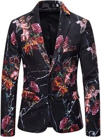 Men's Dress Floral Suit Blazer Luxury Dress Notched Lapel Jacket Stylish Tux Two Button Elegant Prom Coat (Color: 03, size: XXL)