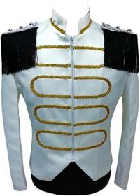 Men's Party Suits Tuxedo Jacket Party Show Punk Prom Stage Blazer Premium Vintage Dress Coat (Color: White, size: XL)