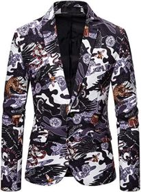 Men's Dress Floral Suit Blazer Luxury Dress Notched Lapel Jacket Stylish Tux Two Button Elegant Prom Coat (Color: 02, size: XL)