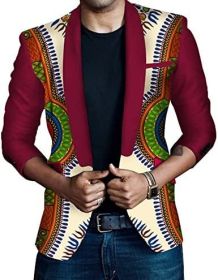 Men's African Indian Dashiki Suit Print Floral Dress Suits Shawl Collar One Button Party Blazer Jacket Tops (Color: red5, size: S)