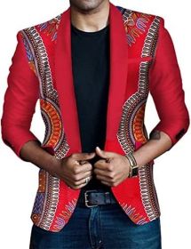 Men's African Indian Dashiki Suit Print Floral Dress Suits Shawl Collar One Button Party Blazer Jacket Tops (Color: red1, size: XL)