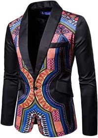 Men's African Indian Dashiki Suit Print Floral Dress Suits Shawl Collar One Button Party Blazer Jacket Tops (Color: purple4, size: XL)