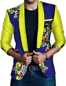 Men's African Indian Dashiki Suit Print Floral Dress Suits Shawl Collar One Button Party Blazer Jacket Tops (Color: yellow2, size: XXL)