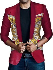 Men's African Indian Dashiki Suit Print Floral Dress Suits Shawl Collar One Button Party Blazer Jacket Tops (Color: red2, size: S)