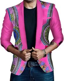 Men's African Indian Dashiki Suit Print Floral Dress Suits Shawl Collar One Button Party Blazer Jacket Tops (Color: pink1, size: XXL)