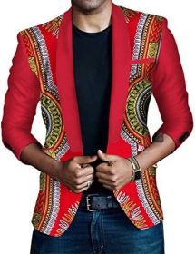 Men's African Indian Dashiki Suit Print Floral Dress Suits Shawl Collar One Button Party Blazer Jacket Tops (Color: red4, size: S)