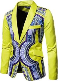 Men's African Indian Dashiki Suit Print Floral Dress Suits Shawl Collar One Button Party Blazer Jacket Tops (Color: yellow1, size: M)