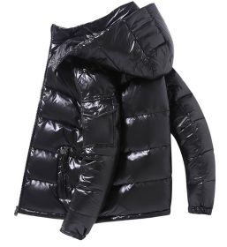 2022 Winter Men Puffer Jackets Bubble Padded Clothes Shiny Detachable Hat Warm Black Waterproof No Wash Jackets Man Down Coats (Color: A, size: XL)