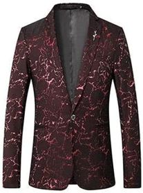 Men's Blazer Suit Jacket Lightning Pattern Shawl Lapel Blazer Stylish Tuxedo for Dinner; Prom; Wedding (Color: Red, size: XL)