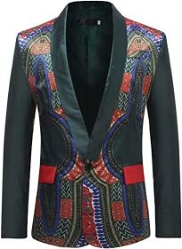 Men's African Indian Dashiki Suit Print Floral Dress Suits Shawl Collar One Button Party Blazer Jacket Tops (Color: Green, size: XL)