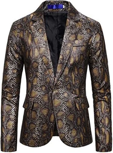 Men's Printed Suit Jackets Stylish Snakeskin Print Dress Coats Shawl Lapel Tuxedo Blazers for Wedding Party Prom