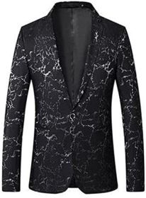 Men's Blazer Suit Jacket Lightning Pattern Shawl Lapel Blazer Stylish Tuxedo for Dinner; Prom; Wedding (Color: Black, size: S)