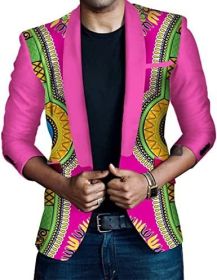 Men's African Indian Dashiki Suit Print Floral Dress Suits Shawl Collar One Button Party Blazer Jacket Tops (Color: pink2, size: M)