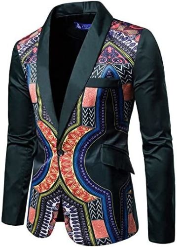 Men's African Indian Dashiki Suit Print Floral Dress Suits Shawl Collar One Button Party Blazer Jacket Tops