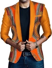 Men's African Indian Dashiki Suit Print Floral Dress Suits Shawl Collar One Button Party Blazer Jacket Tops (Color: Brown, size: L)