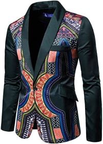 Men's African Indian Dashiki Suit Print Floral Dress Suits Shawl Collar One Button Party Blazer Jacket Tops (Color: green2, size: XXL)
