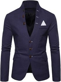 Men's Suit Jacket Casual Slim Fit Coat Lightweight Business Daily Blazers Formal Solid Color Dress Coats (Color: Navy, size: L)