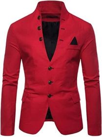 Men's Suit Jacket Casual Slim Fit Coat Lightweight Business Daily Blazers Formal Solid Color Dress Coats (Color: Red, size: S)