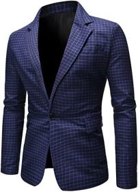 Men's Plaid Suit Jacket Casual One Button Regular Fit Blazer Classic Plaid Sport Coat Stylish Dress Coat (Color: blue2, size: XL)