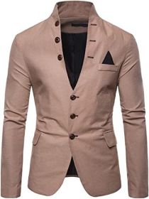 Men's Suit Jacket Casual Slim Fit Coat Lightweight Business Daily Blazers Formal Solid Color Dress Coats (Color: Khaki, size: S)