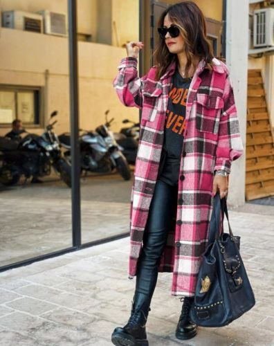 Fashion Long Plaid Coat Autumn Shirt Coat Woolen Coat Streetwear Women Clothing Loose Coat Female Casual Jacket