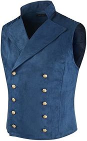 Men's Solid Color Double Breasted Vest Slim FIt Fashion Business Waistcoat (Color: Blue, size: M)