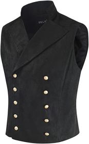 Men's Solid Color Double Breasted Vest Slim FIt Fashion Business Waistcoat (Color: Black, size: S)