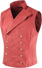 Men's Solid Color Double Breasted Vest Slim FIt Fashion Business Waistcoat (Color: Red, size: S)