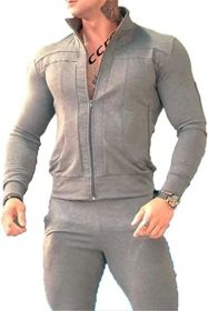 Men's Casual Sportswear Two-Pieces Suits Slim Fit Sweaters Pants Outfits (Color: Grey, size: XL)