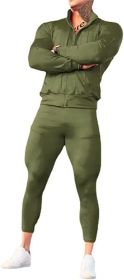 Men's Casual Sportswear Two-Pieces Suits Slim Fit Sweaters Pants Outfits (Color: Green, size: S)