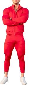 Men's Casual Sportswear Two-Pieces Suits Slim Fit Sweaters Pants Outfits (Color: Red, size: XL)