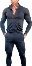 Men's Casual Sportswear Two-Pieces Suits Slim Fit Sweaters Pants Outfits (Color: Black, size: XL)