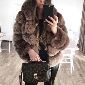 Ladies' autumn and winter thick warm fur coat long-sleeved hooded imitation rabbit fur coat (Color: Light Gray, size: XL)