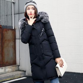 winter women hooded coat fur collar thicken warm long jacket female plus size 3XL outerwear parka ladies (Color: Black, size: XL)