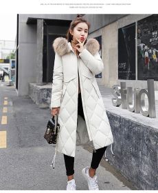 Women's Winter Warm Down Coat Faux Fur Hooded Parka Puffer Jacket Long Overcoat (Color: Beige, size: XXXL)
