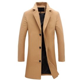 Mens Trench Coat Lapel Single Breasted Long Overcoat (Color: Khaki, size: L)