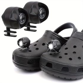 2pcs LED Rechargeable Headlights For Crocs, Waterproof And Long-Lasting ABS Light For Outdoor Camping For Kids & Adults (Color: 2PCS Black)