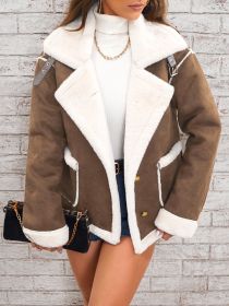 Lapel Plush Jacket, Winter Warm Casual Outwear, Women's Clothing (Color: Pink, size: XL(12))