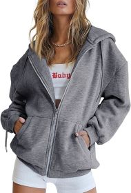 Women's Cute Hoodies Teen Girl Fall Jacket Oversized Sweatshirts Casual Drawstring Clothes Zip Up Y2K Hoodie with Pocket (Color: dark grey, size: medium)