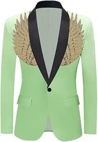 Men's Suit Jackets Colorful Sequin Wing Dress Coats Party Floral Suit Jacket Notched Lapel Slim Fit Tuxedo Blazers (Color: green2, size: L)