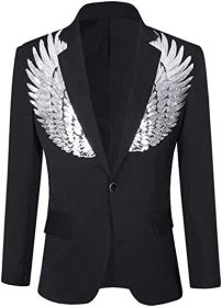 Men's Suit Jackets Colorful Sequin Wing Dress Coats Party Floral Suit Jacket Notched Lapel Slim Fit Tuxedo Blazers (Color: black3, size: XXL)