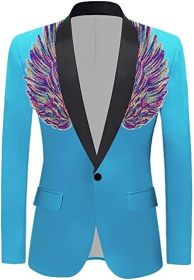 Men's Suit Jackets Colorful Sequin Wing Dress Coats Party Floral Suit Jacket Notched Lapel Slim Fit Tuxedo Blazers (Color: lakeblue2, size: XXL)