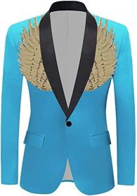 Men's Suit Jackets Colorful Sequin Wing Dress Coats Party Floral Suit Jacket Notched Lapel Slim Fit Tuxedo Blazers (Color: lakeblue, size: L)